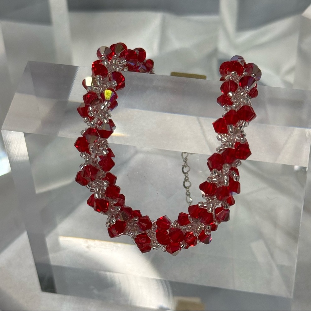 NWT Handmade Spiral Bracelet With Swarovski Crystals Magnetic Clasp (Red) - Picture 3 of 7
